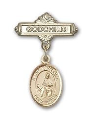 Gold Filled Baby Badge with St. Dymphna Charm and Godchild Badge Pin