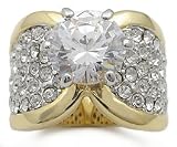 14K Gold Plated Solitaire Pave CZ Engagement Ring