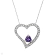 Heart Necklace With 0.60ctw Precious Stones - Genuine Amethyst and Diamonds Made of White Gold Length 18in