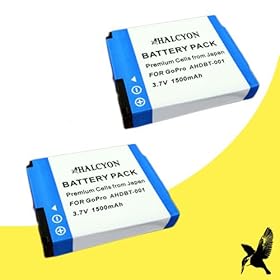 Two Halcyon 1500 mAH Lithium Ion Replacement Battery for GoPro HD HERO2 11 MP Outdoor Edition Digital Camera and GoPro AHDBT-001 AHDBT-002