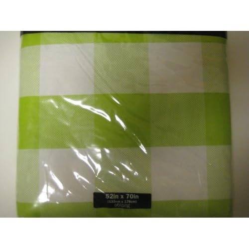 Lime Green and White Checkered Vinyl Tablecloth 52in X