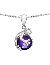 Original Star K (tm) Frog Pendant With 10mm Simulated Amethyst Ball in .925 Sterling Silver
