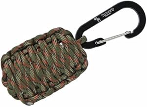 The Friendly Swede (TM) Carabiner "Grenade" Survival Kit Pull with Tin Foil, Tinder, Fire Starter, Fishing Lines, Fishing Hooks, Weights, Swivels, Dobber, Knife Blade Wrapped in 500 lb Paracord in Retail Packaging (Army Green Camo) -Lifetime Warranty