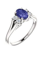18K White Gold 7.00x5.00mm Oval Cut Tanzanite and Diamond Ring -- LIFETIME WARRANTY