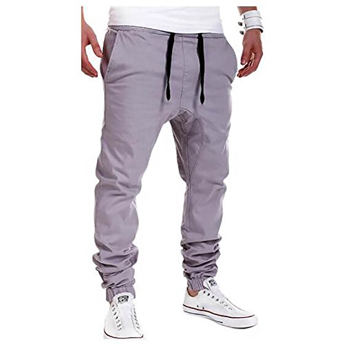 VICVIK Men's Fashion Outdoor Elastic Waistband Casual Jogger Pants Trousers (L, Gray)