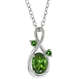 0.91 Ct Oval Green Tourmaline and Green Diamond Sterling Silver Pendant