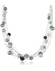 Honora "Pop Star" Freshwater Cultured Pearl, Steel and Pave Bead Galaxy Necklace, 18"