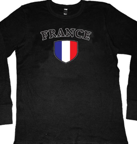 France Flag Shield International Soccer Thermal Shirt, Francaise Pride Mens Long Sleeve Thermal Shirt France Flag Shield International Soccer Thermal Shirt, Francaise Pride Mens Long Sleeve Thermal Shirt