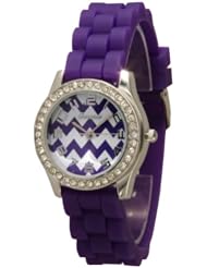 Womens Small Face Silicone Rhinestone-accented Chevron Style Watch - Purple