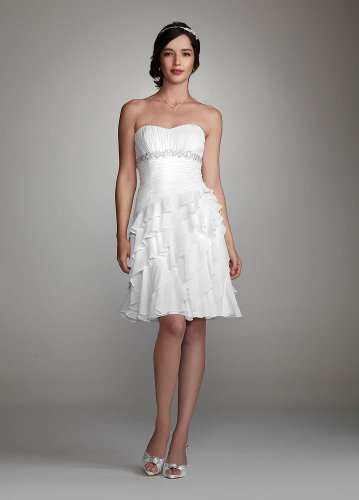 wedding dresses gowns, David's Bridal Strapless Chiffon Dress with Tiered Skirt Style 874599