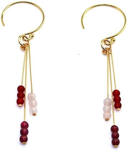 Handmade 14-kt Gold Filled Brass Earrings with Agate, Garnet, & Rose Quartz Beads