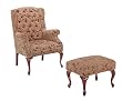 Queen Anne Style Button Tufted Wing Accent Chair with Ottoman
