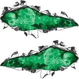 Ripped / Torn Metal Look Decals With Green Inferno Flames And Skulls