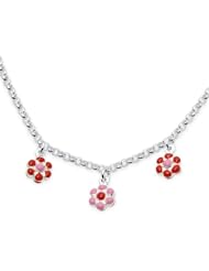 Unicornj Sterling Silver Childrens Necklace with Red and Pink Flower Charms