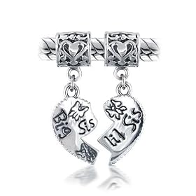Bling Jewelry .925 Sterling Silver Big Sis Little Sis Heart Dangle Bead Fits Pandora Chamilia Troll Biagi