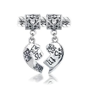 Bling Jewelry Sterling Silver Big Sis Little Sis Heart Dangle Bead Fits Pandora Chamilia Troll Biagi