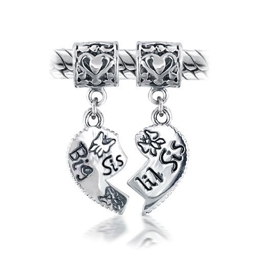 Bling Jewelry .925 Sterling Silver Big Sis Little Sis Heart Dangle Bead Fits Pandora Chamilia Troll Biagi