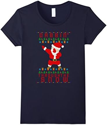 Women's Dabbing Santa Clause T-shirt Medium Navy