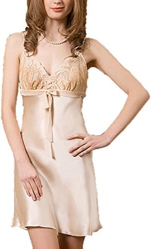Sant Fe Women's Simulation Silk Pajamas Sexy V-neck Suspenders Nightdress (XL, champagne)