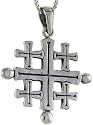 Sterling Silver Jerusalem Cross Pendant or The Crusader's Cross. It measures 1 1/8" (28 mm) X 1 1/2" (50 mm) including the bail.
