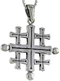 Sterling Silver Jerusalem Cross Pendant or The Crusader's Cross. It measures 1 1/8 (28mm) X 1 1/2 (50mm) including the bail.