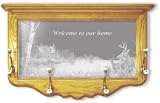 'Welcome To Our Home'' Wall Mounted Etched Mirror Coat Rack - Wildlife Deer Art Etching, 30 x 18 inches - Great Housewarming Gift