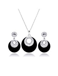 Nickel Free Sterling Silver Pendant & Earring Sets Onyx Disc CZ Set Pendant Diameter: 21.95mm Earring Diameter: 18.2mm