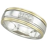 14K Two Tone Gold Prong Set Round Diamond Men's Wedding Band Ring