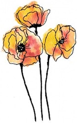 Rubbernecker Stamps ~ POPPY TRIO STAMP SET ~ 2 PK Use With Color Burst or Brusho 869