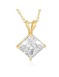 Jewelili 14kt Yellow Gold Solitaire Pendant With 7mm Square Cubic Zirconia