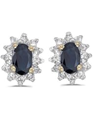 Birthstone Company 14k Yellow Gold Oval Sapphire And Diamond Earrings