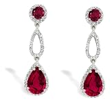 14K White Gold Round Created Ruby and Diamond Drop Earrings