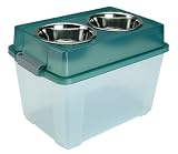 IRIS 300341 FS-L Elevated Feeders w Airtight Storage Large Clear / Transparent Green Stainless Steel Dishes Included