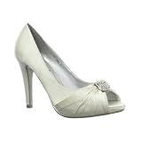 Bridal Prom Wedding White Satin Diamante Shoes Size 3-8