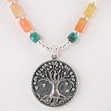 Sterling Silver, Carnelian and Turquoise Tree of Life Pendant Necklace, #8824