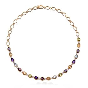18k Yellow Gold Plated Sterling Silver Multi-Gemstone Necklace, 18"