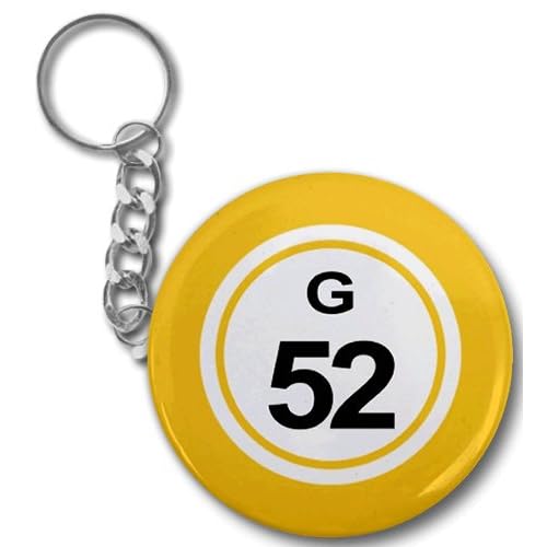 BINGO BALL G52 FIFTY TWO YELLOW 2.25 inch Button Style Key Chain