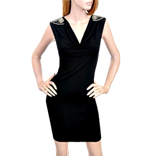 Black Dress With Long Silver Zipper  Beading