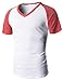 H2H Men's Basic Raglan T-shirts with V-neck Short Sleeve
