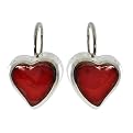 Sterling Silver Red Jasper Heart Earrings