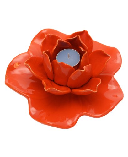Orange Ceramic Lotus Tea light Holder