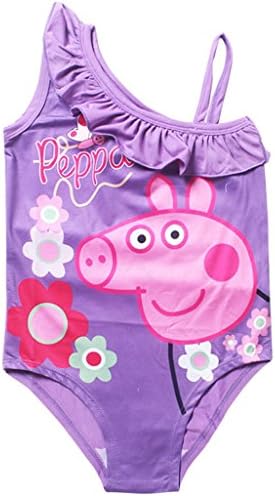 Toddle Peppa Pig-Baby Girls Flower Flounced One Piece Tankini Swimsuit Swimwear, Violet, Medium / 4-5