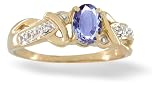 14K Yellow Gold Genuine Oval Tanzanite and Diamond Ring