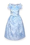 ReliBeauty Girls Butterfly Embroidery Princess Cinderella Costume (7, Light Blue)