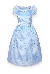 ReliBeauty Girls Butterfly Embroidery Princess Cinderella Costume (7, Light Blue)