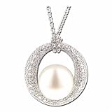 11.5mm China White Pearl, 0.25Ct.T.W. Round Brilliant Cut Diamonds, 14K White Gold. China Pearl and Diamond Circle 'O' Necklace