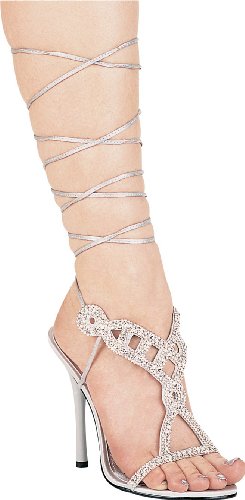 457-Sandee Beaded Front Panel Sandals With Leg Tie High Heel Shoes