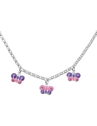 Unicornj Sterling Silver Childrens Necklace with Pink and Purple Butterfly Charms