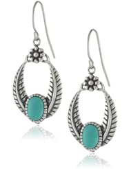 Sterling Silver Oval Textured Turquoise Drop Earrings