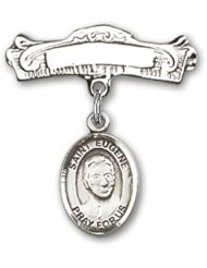 Sterling Silver Baby Badge with St. Eugene de Mazenod Charm and Arched Polished Badge Pin